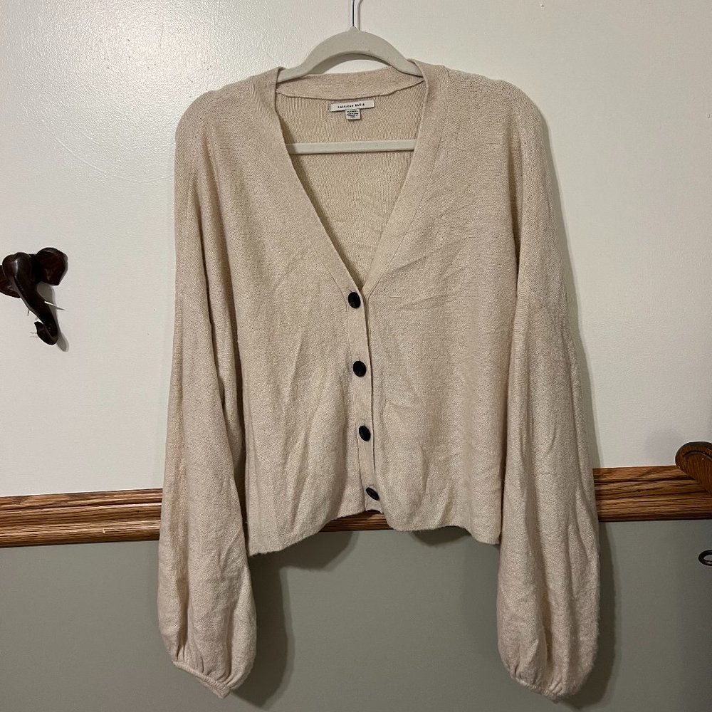 XS American Eagle Puff Sleeve Tan Cardigan